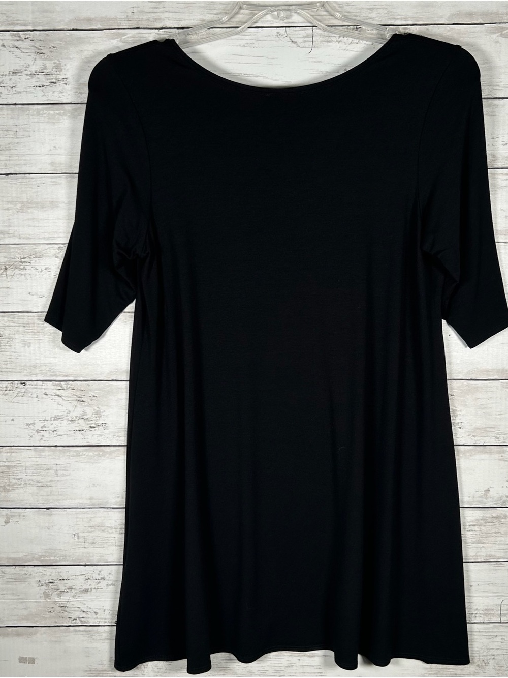 Eileen Fisher Flare Black A-Line Long Tunic Top Large Viscose Stretch - Picture 3 of 5